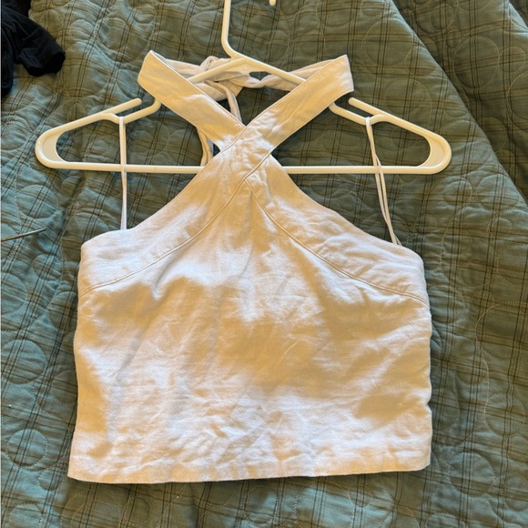 Abercrombie & Fitch White Cropped Halter Neck Shirt - Picture 2 of 6
